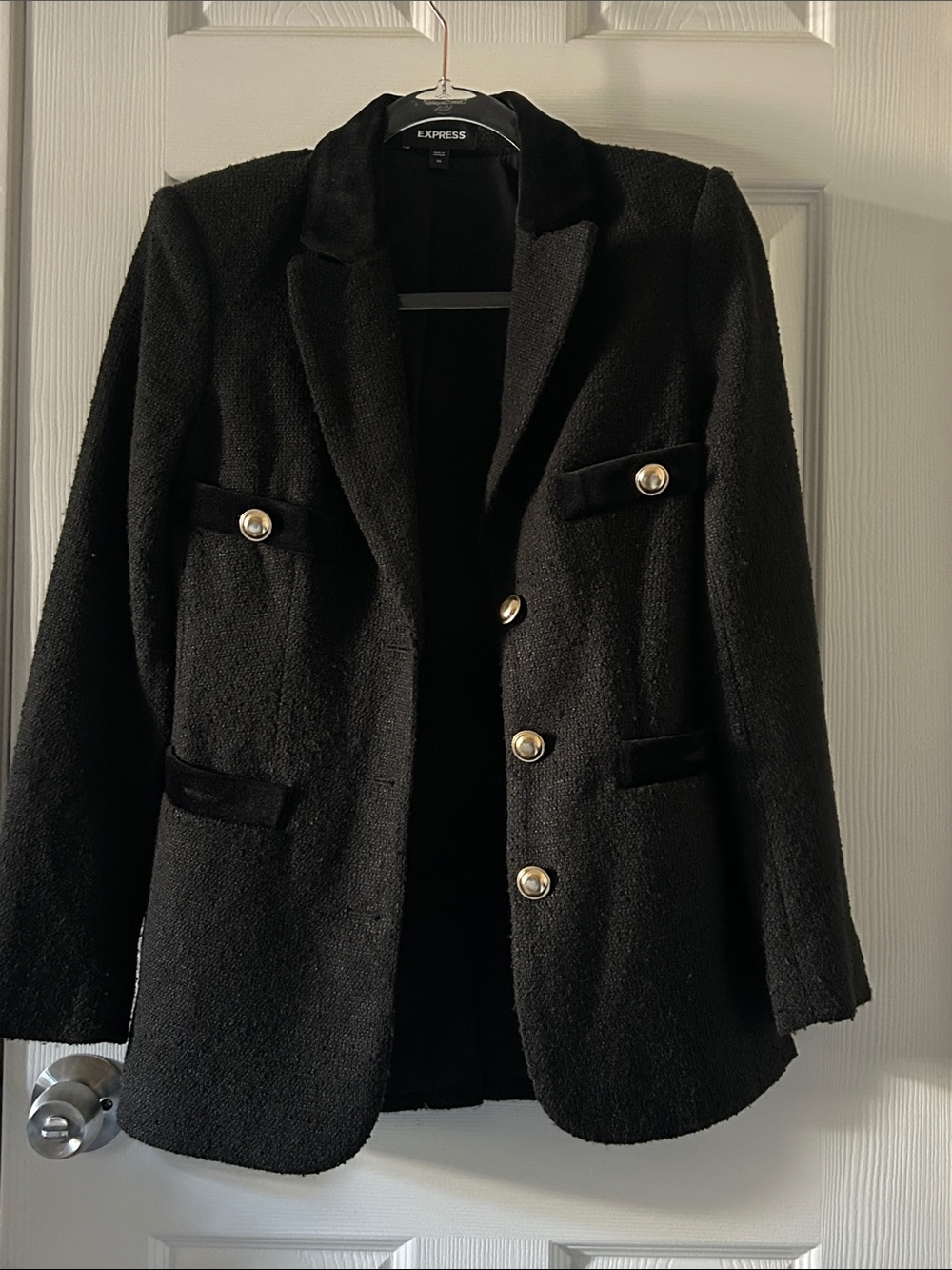 Express Black Textured Blazer with Gold-Tone Buttons